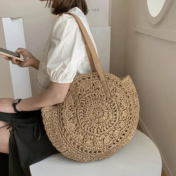 Arnora | Round Woven Handbag with Faux Straps