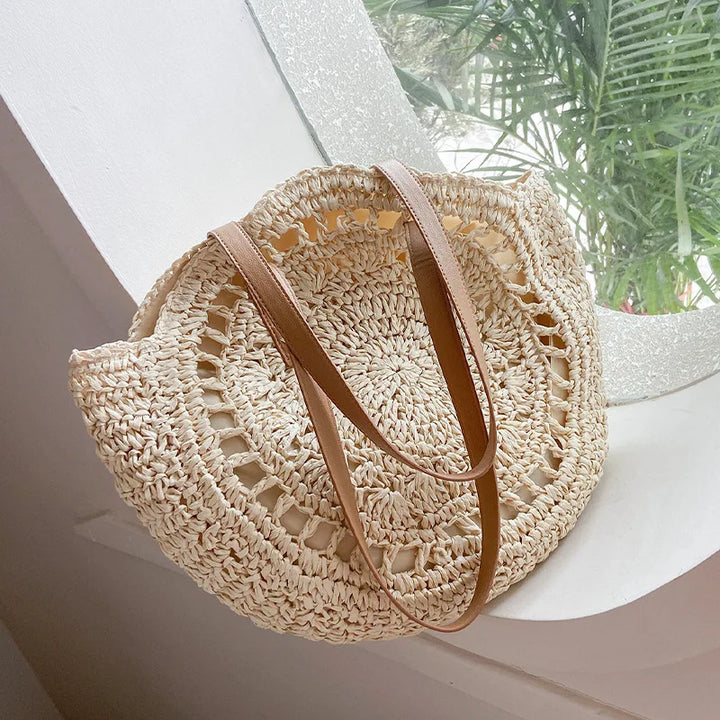 Arnora | Round Woven Handbag with Faux Straps