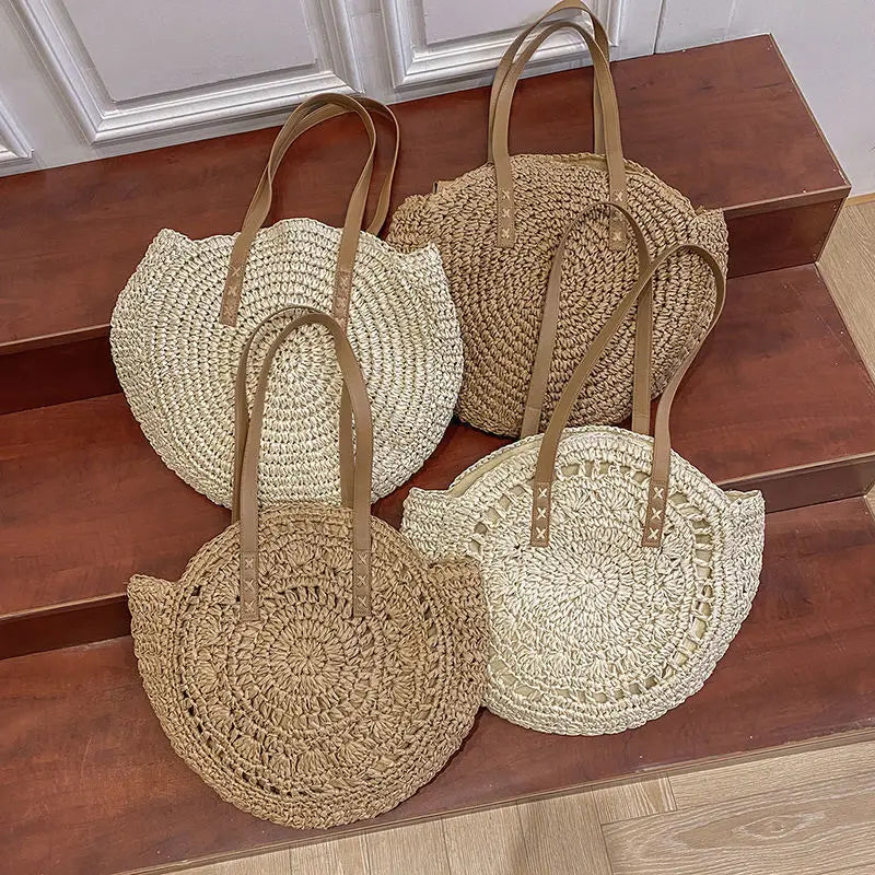 Arnora | Round Woven Handbag with Faux Straps