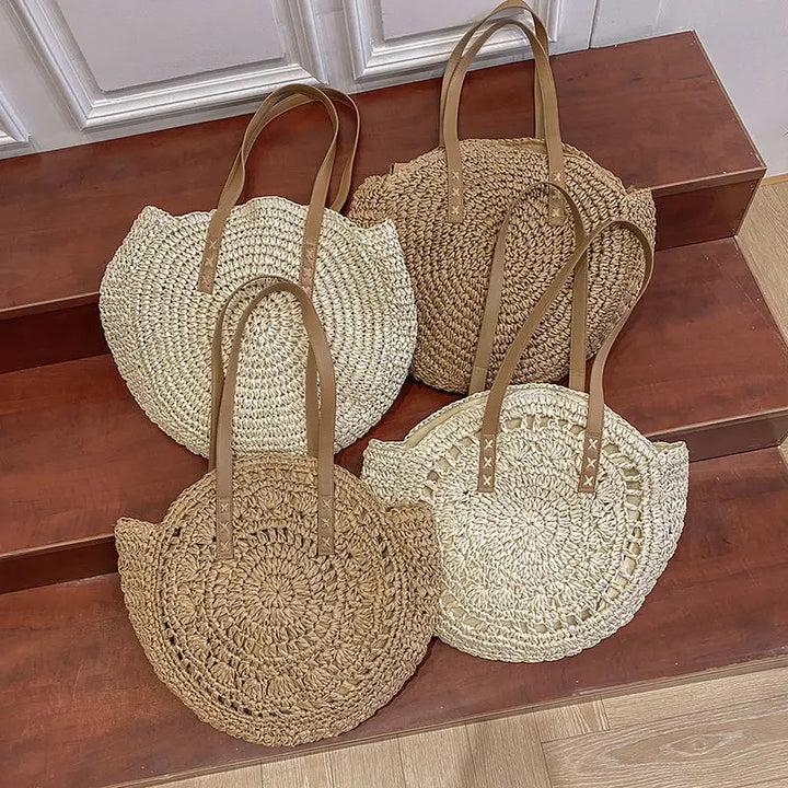 Arnora | Round Woven Handbag with Faux Straps