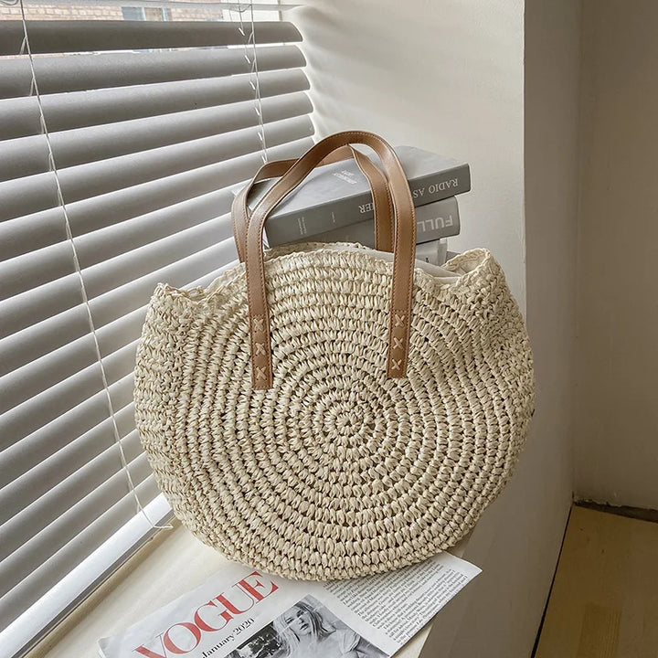 Arnora | Round Woven Handbag with Faux Straps