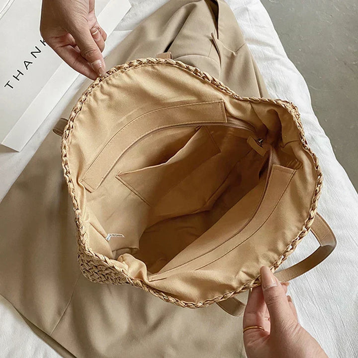 Arnora | Round Woven Handbag with Faux Straps