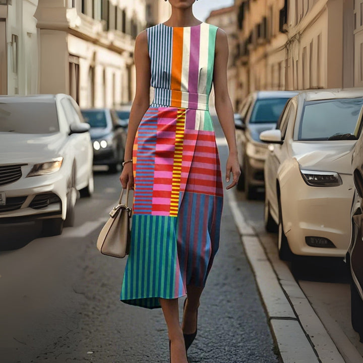 Celine | Women's Elegant Geometric Draped Midi Dress