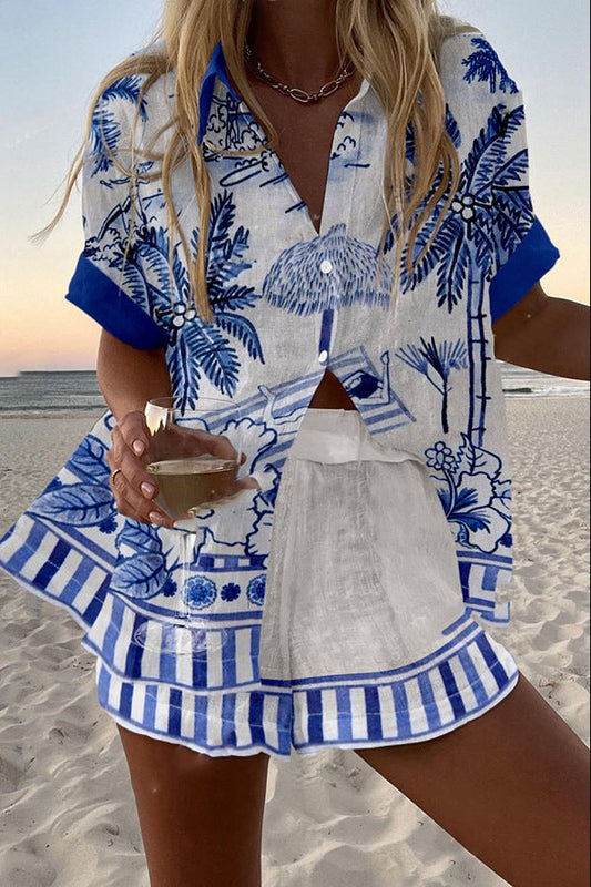 Zanika | Women's Short Set with Palm Print