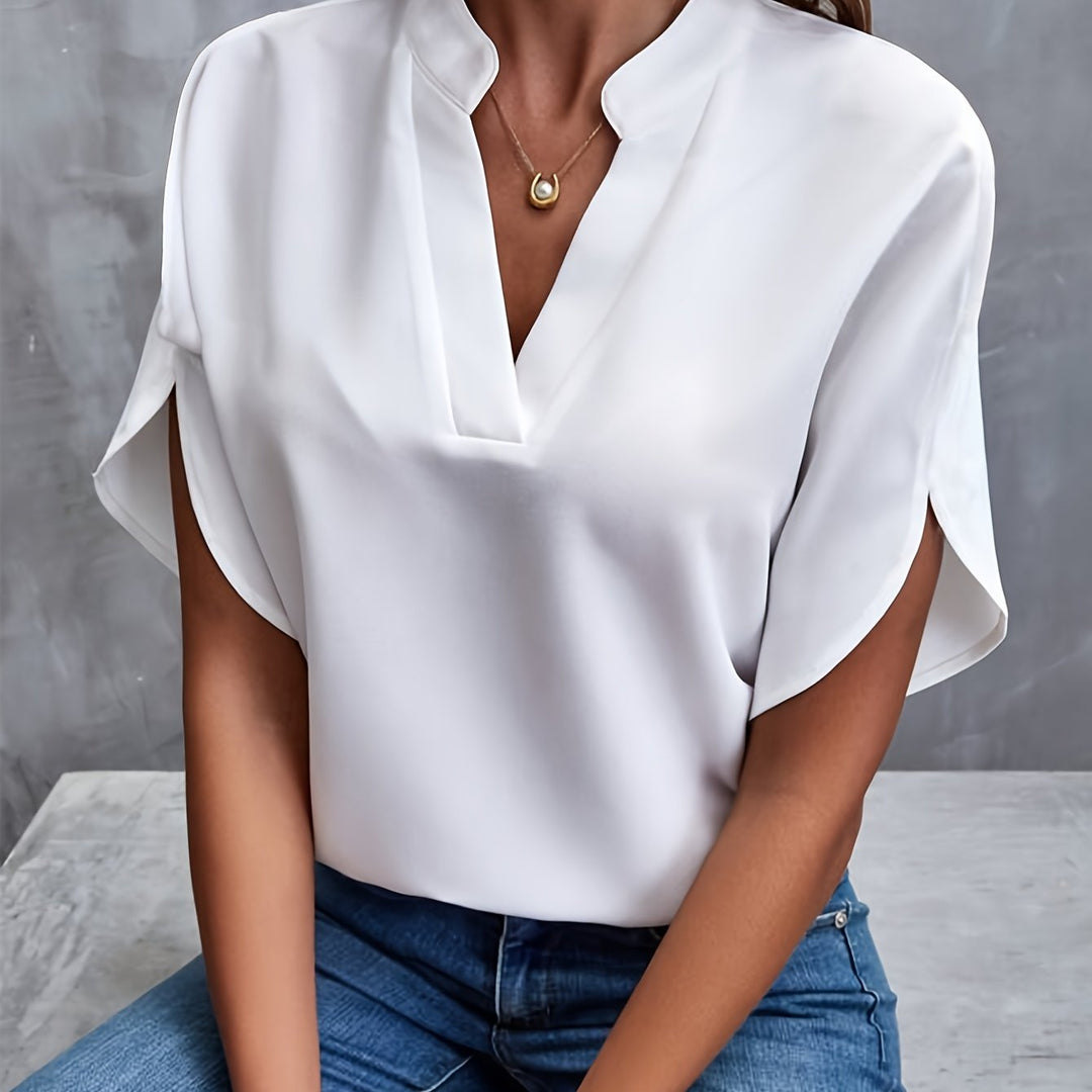 Mina | Women's Luxurious Elegant Blouse with V-Neck and Short Sleeve