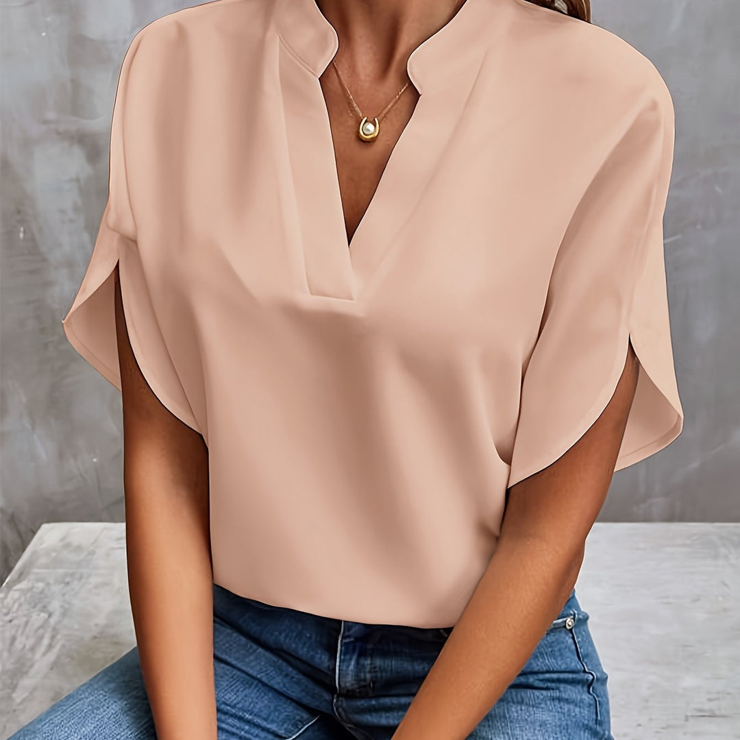 Mina | Women's Luxurious Elegant Blouse with V-Neck and Short Sleeve