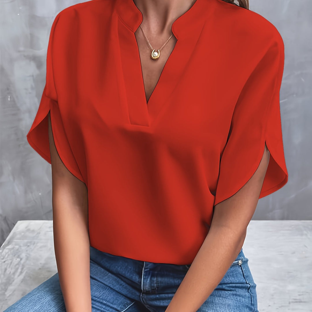 Mina | Women's Luxurious Elegant Blouse with V-Neck and Short Sleeve