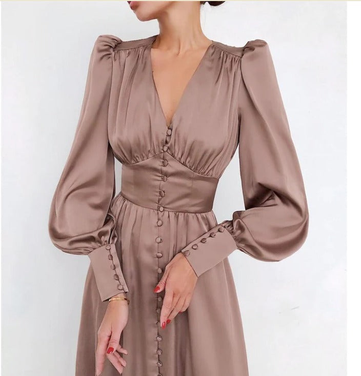 Arya | Women's V-Neck Midi Dress with Buttons