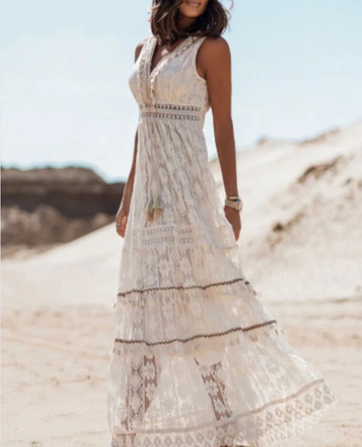 Ava | Women's Boho Midi Dress with V-Neck
