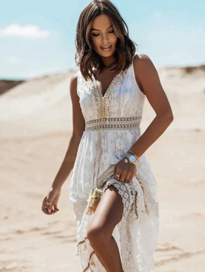 Ava | Women's Boho Midi Dress with V-Neck