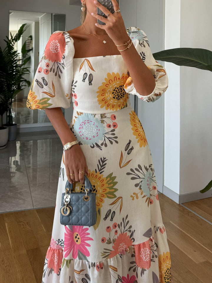 Camille | Women's Floral Maxi Dress with Puff Sleeves