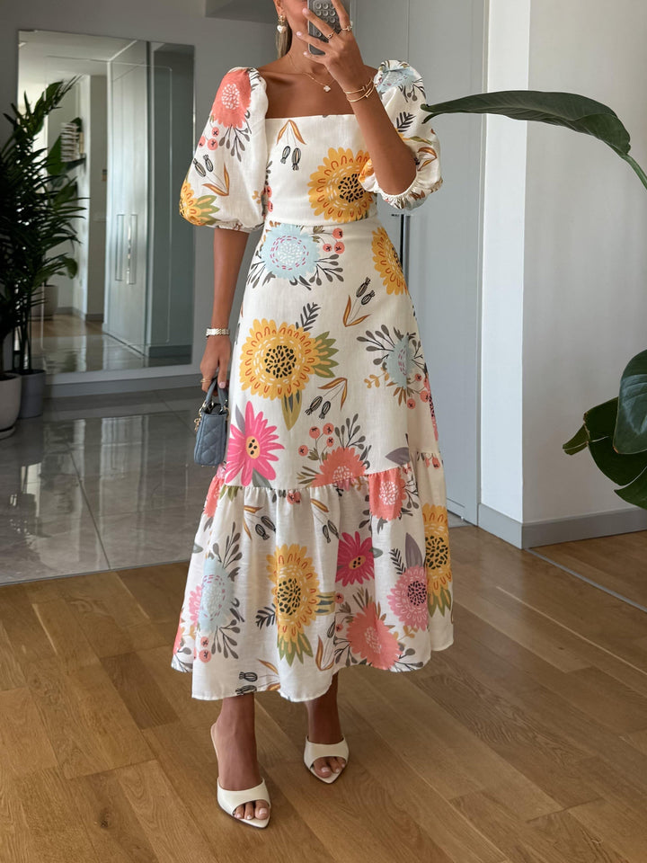 Camille | Women's Floral Maxi Dress with Puff Sleeves