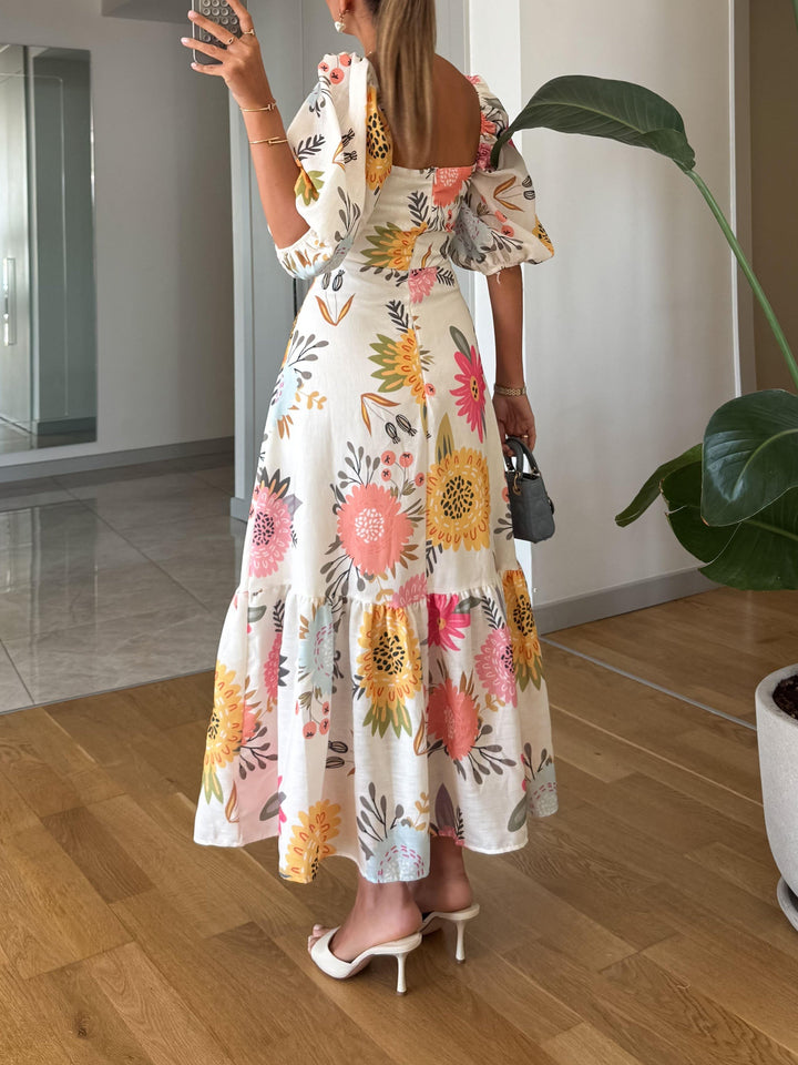 Camille | Women's Floral Maxi Dress with Puff Sleeves
