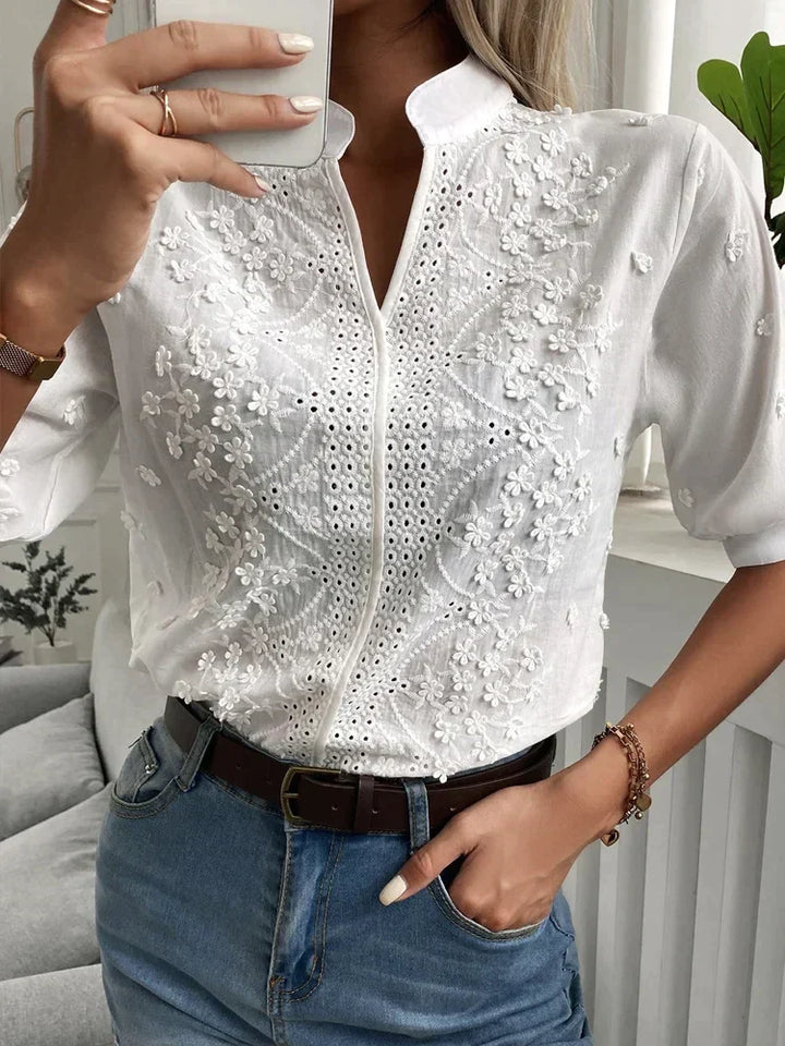 Leah | Women's Floral Classy Elegant Blouse with Cut-Out