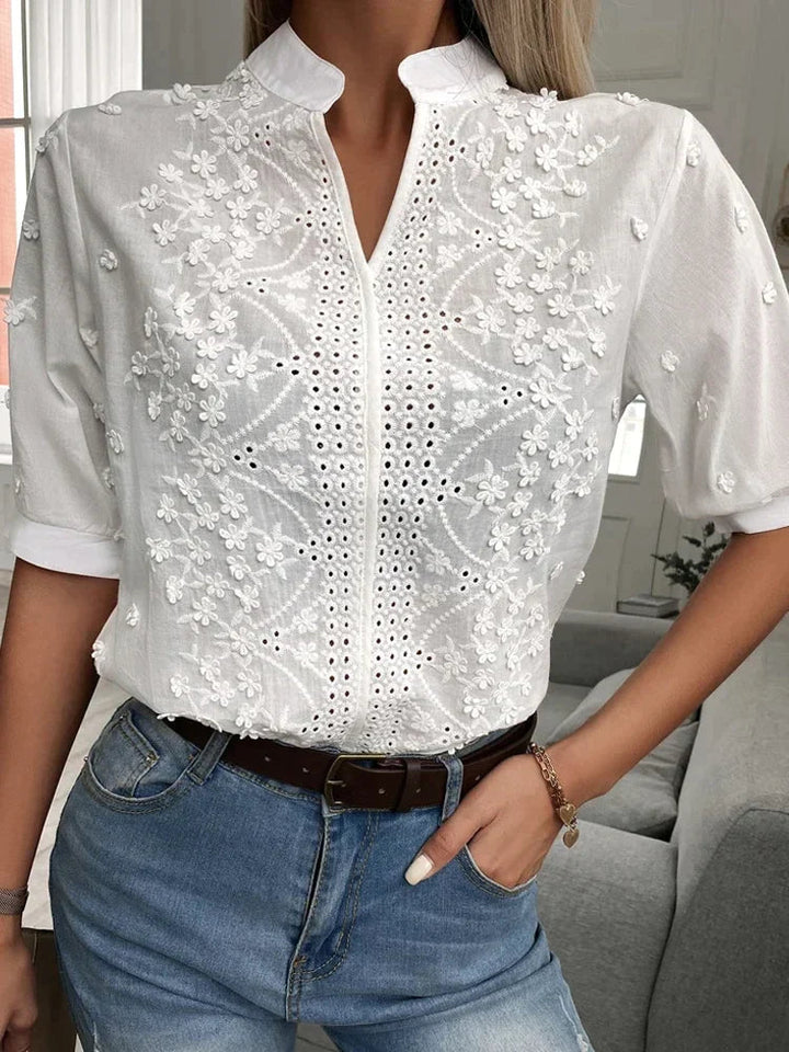 Leah | Women's Floral Classy Elegant Blouse with Cut-Out