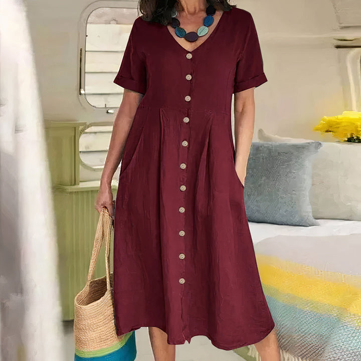 Briar | Women's Relaxed Effortless Buttoned Midi Dress with Pockets
