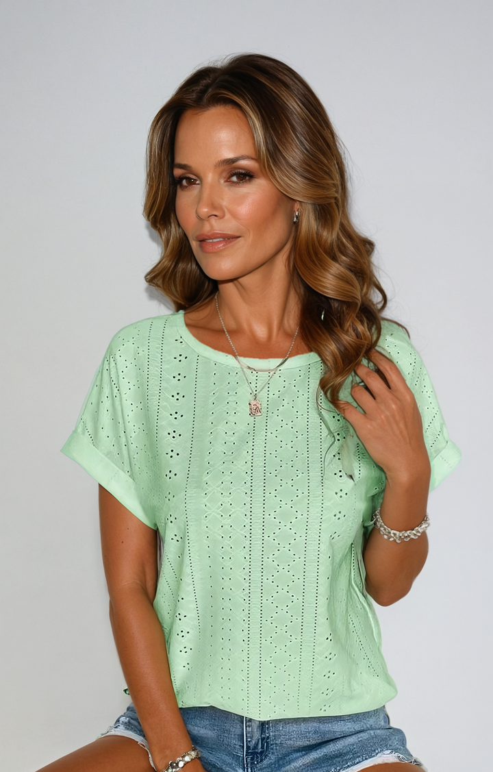 Becky | Women's Casual Eyelet Top with Short Sleeve