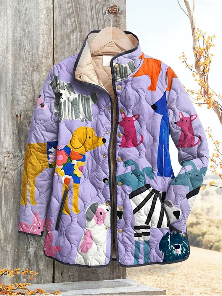 Women's Relaxed Jacket with Dog Pattern in Casual Style