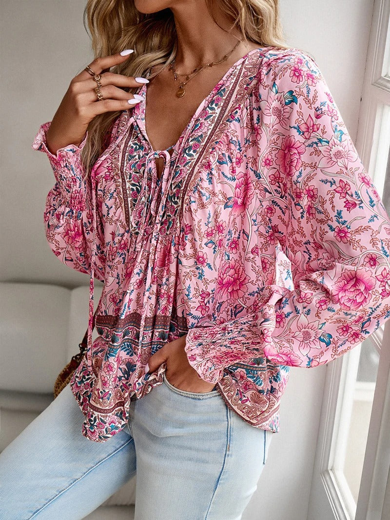 Beverly | Women's Longline Summer Floral Top with Drawstring