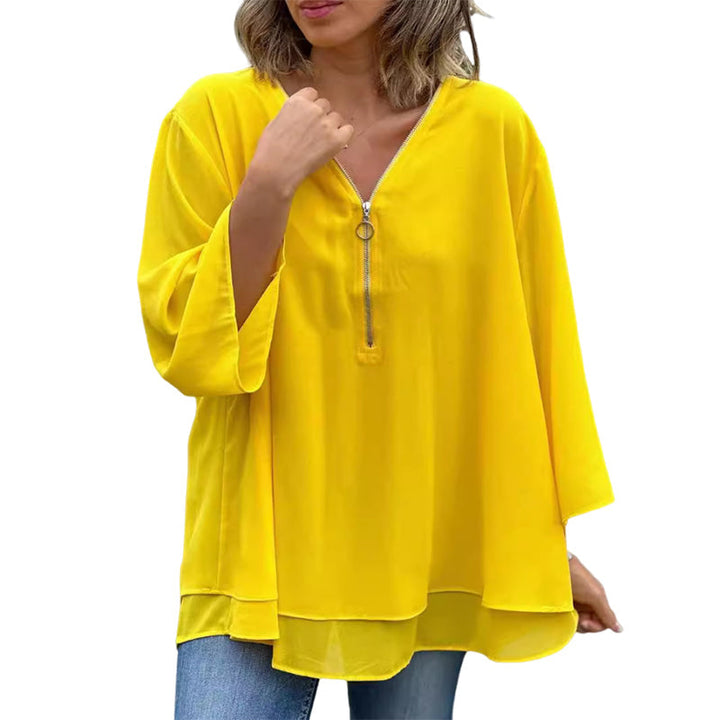 Heidi | Women's Longline V-Neck Flowy Zipped Top