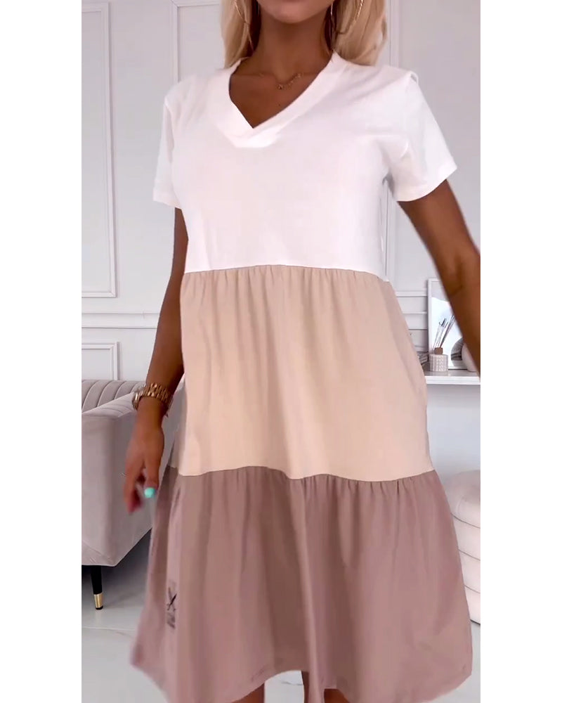 Alva | Women's Relaxed Colour Block Casual Dress with Short Sleeves