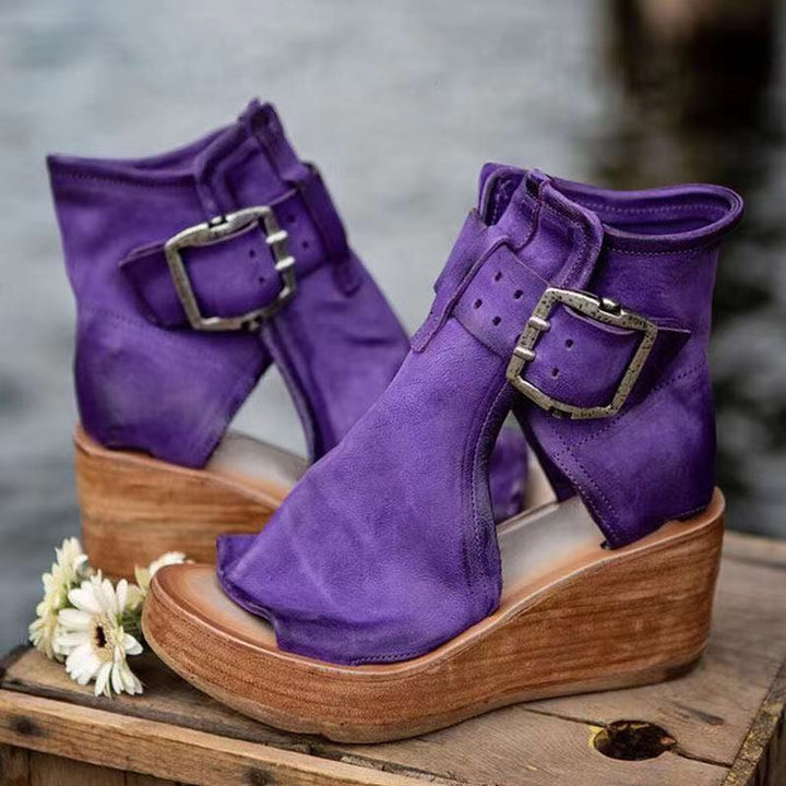 Ariana | Women's Orthopedic Open-Toe Bold Buckle Wedge Sandals with Arch Support