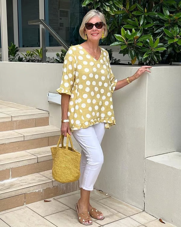 Beth | Women's Polka Dot Stylish V-Neck Blouse