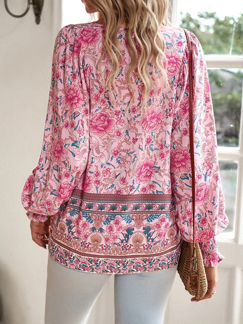 Beverly | Women's Longline Summer Floral Top with Drawstring