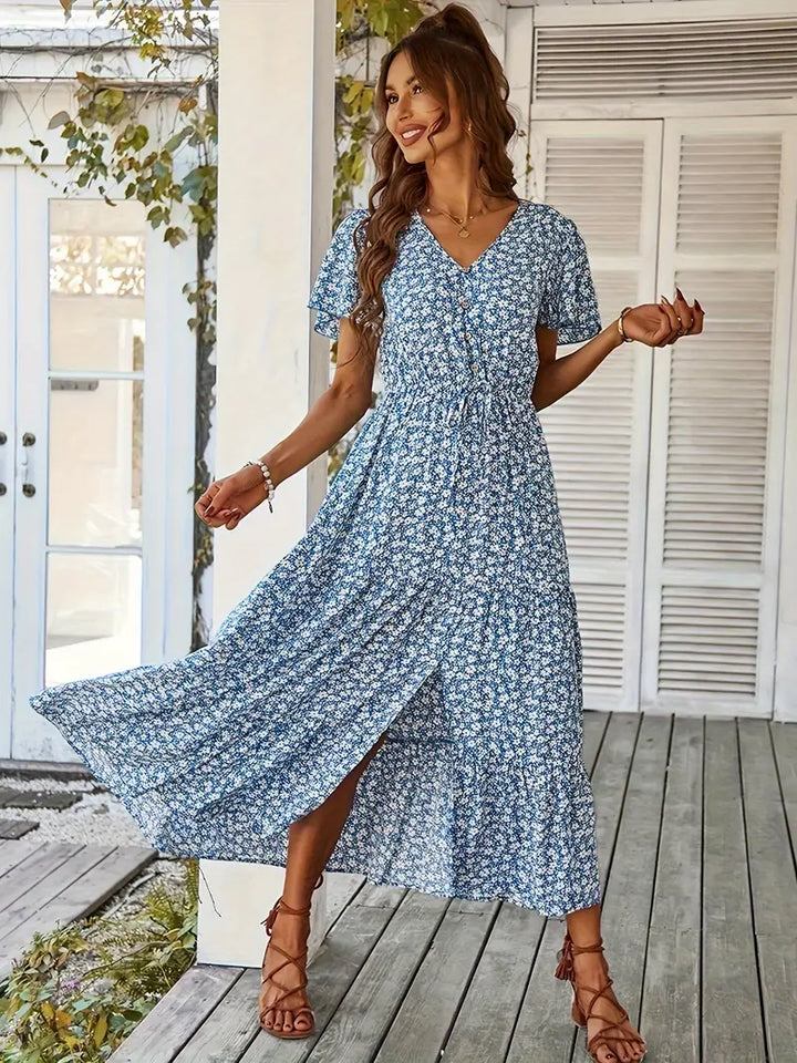 Selina | Women's Elegant Maxibito with V-Neck and Short Sleeve