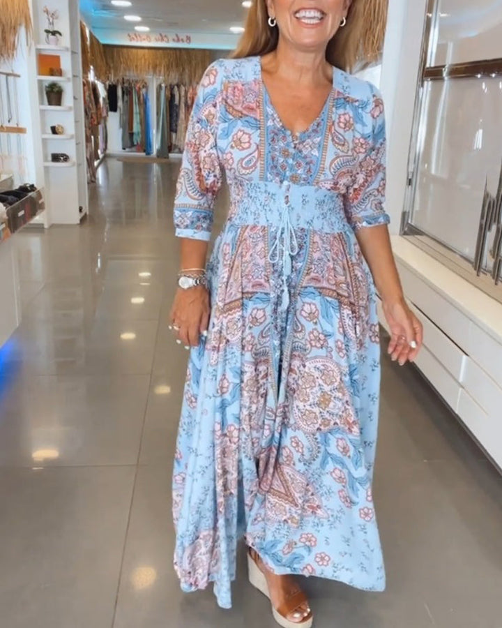 Ruth | Women's Elegant Holiday V-Neck Maxi Dress with Drawstring