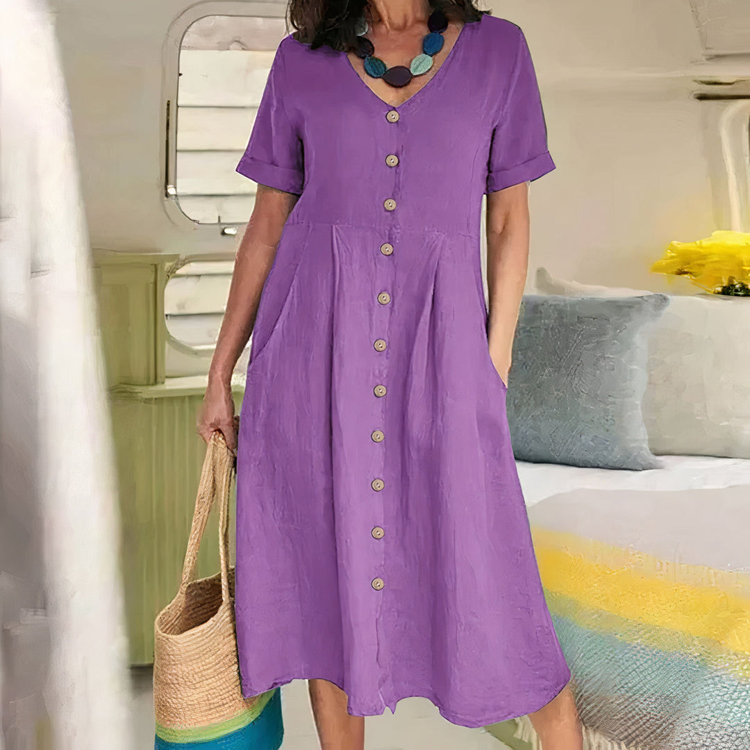 Briar | Women's Relaxed Effortless Buttoned Midi Dress with Pockets