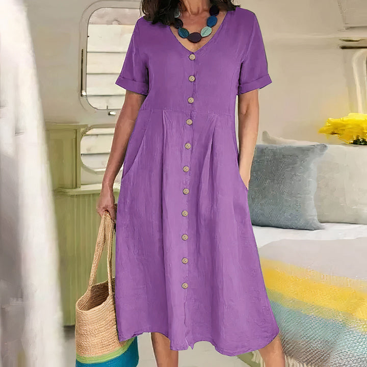 Briar | Women's Relaxed Effortless Buttoned Midi Dress with Pockets