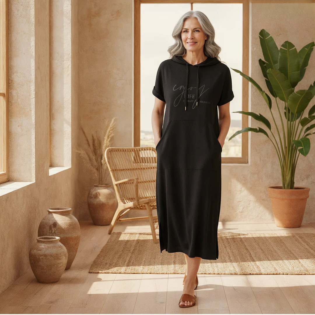 Bridget | Women's Longline Casual Hoodie Midi Dress with Drawstring