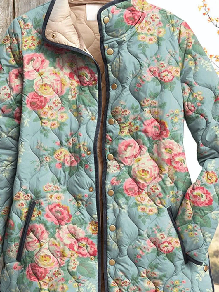 Women's Relaxed Jacket with Beautiful Floral Pattern, Quilted