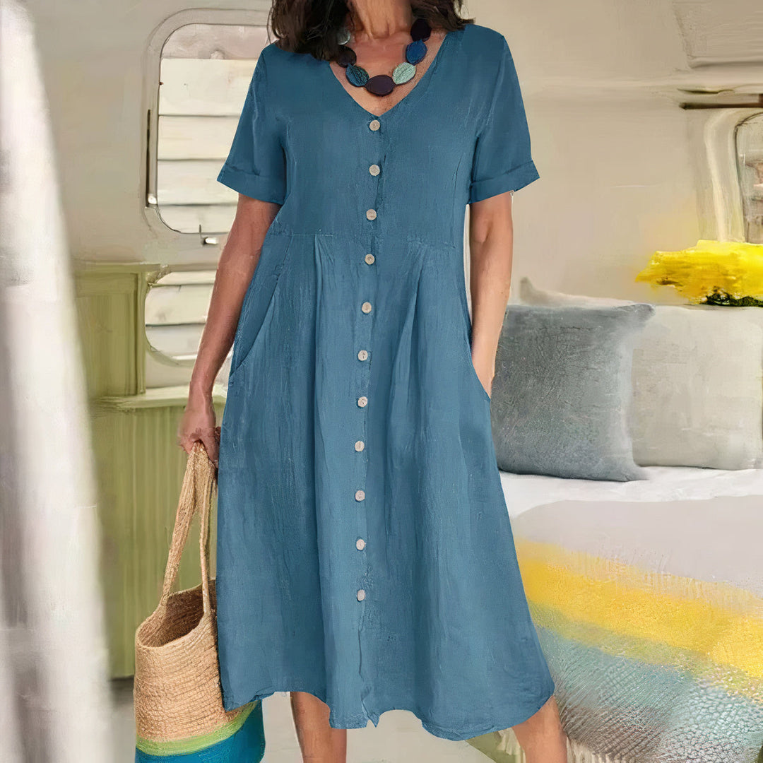 Briar | Women's Relaxed Effortless Buttoned Midi Dress with Pockets