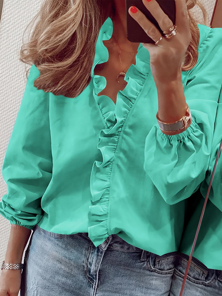 Aria | Women's V-Neck Shirt with Ruffle Detail