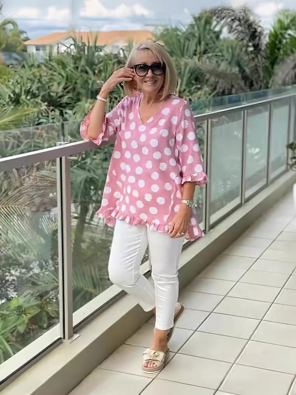 Beth | Women's Polka Dot Stylish V-Neck Blouse