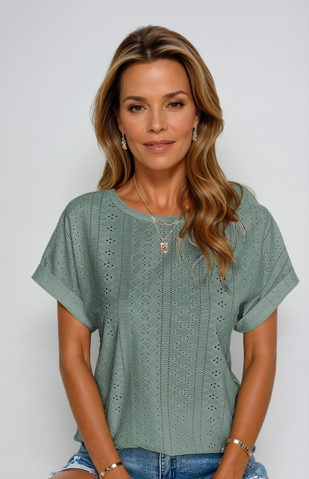 Becky | Women's Casual Eyelet Top with Short Sleeve