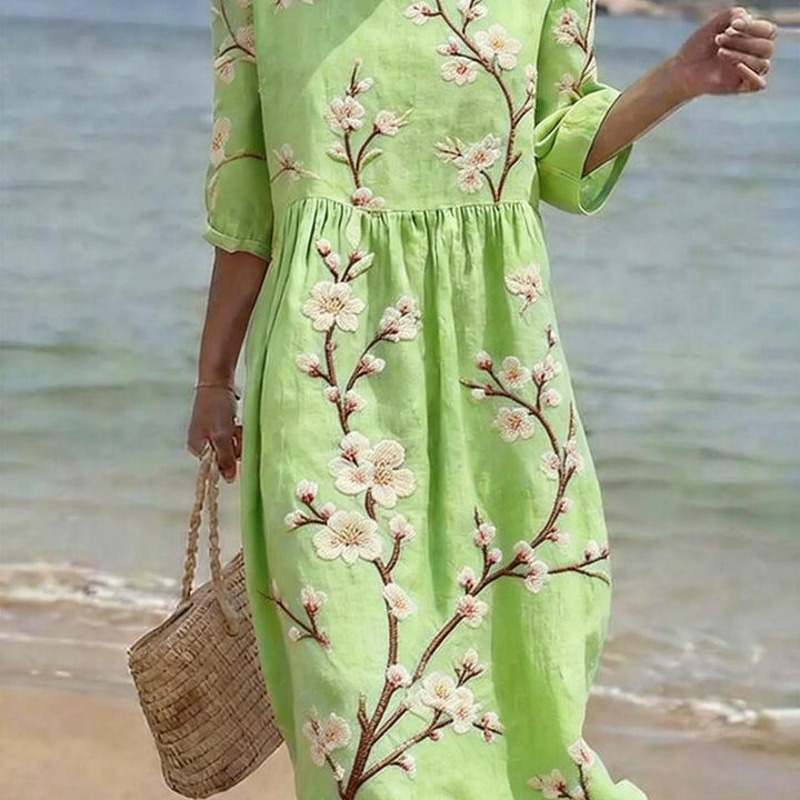 Caroline | Women's Floral Casual Elbow-Sleeve Midi Dress