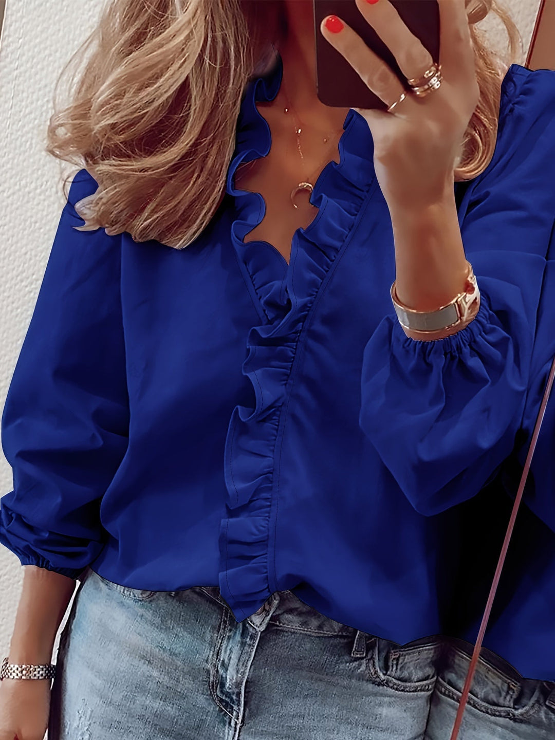 Aria | Women's V-Neck Shirt with Ruffle Detail