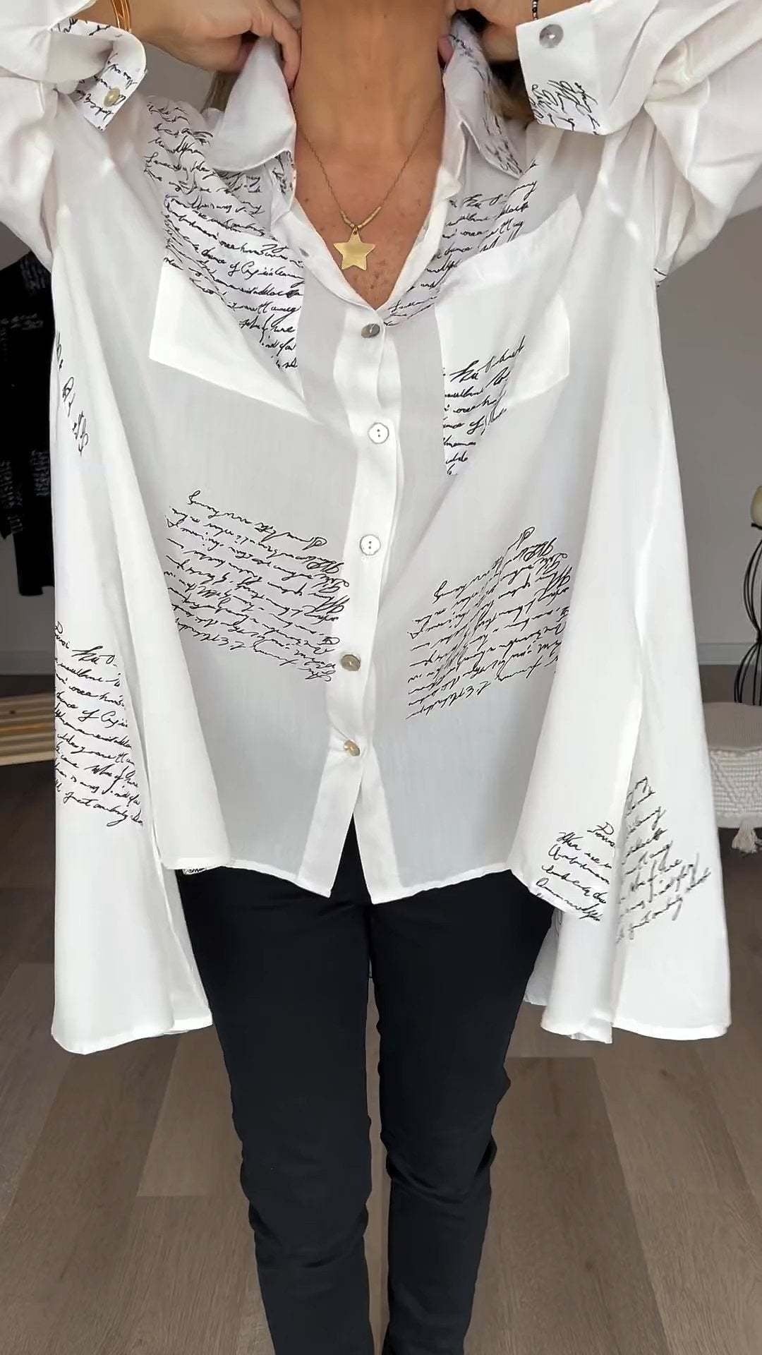 Callista | Women's Longline Handwritten Button-Up Shirt