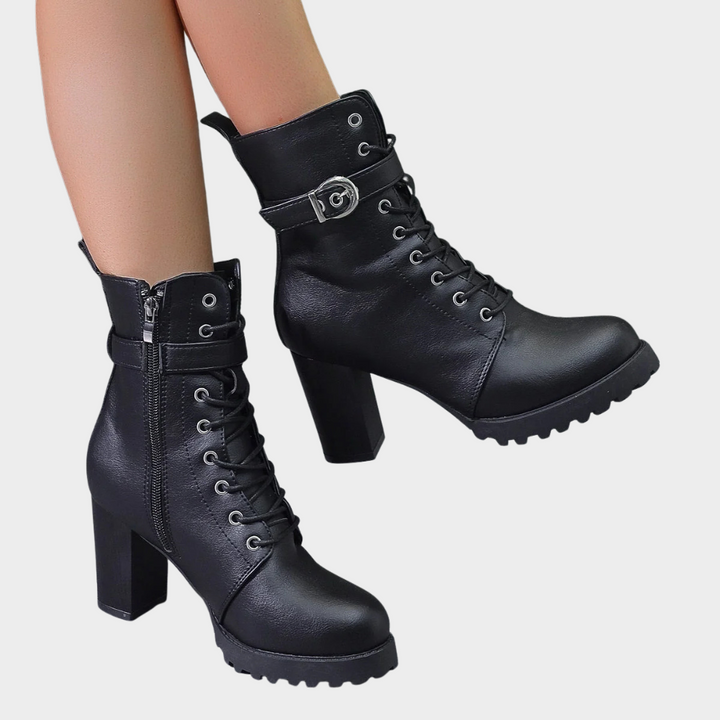 Quinn | Women's Cushioned Lace-Up Flared Heel Ankle Boots