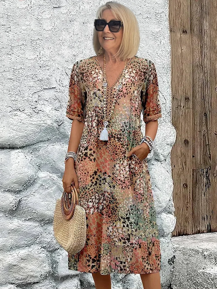 Chantal | Women's Vibrant Midi Dress (Almost Sold Out) with Pockets