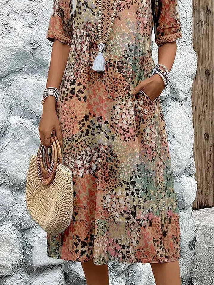 Hilary | Women's Lively Midi Dress with V-Neck