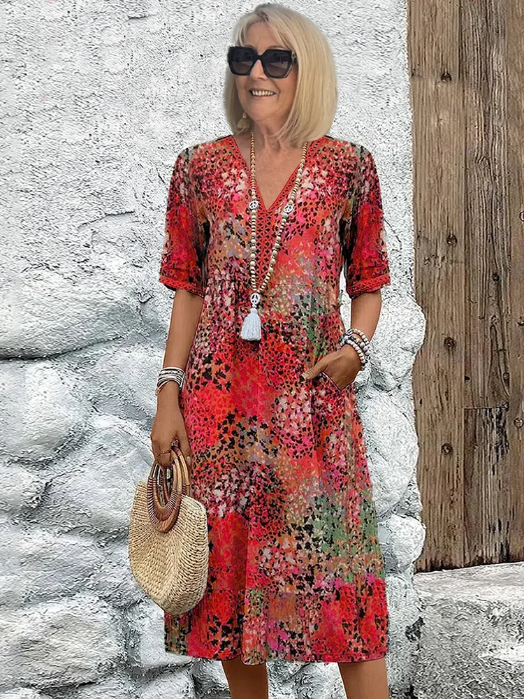 Hilary | Women's Lively Midi Dress with V-Neck