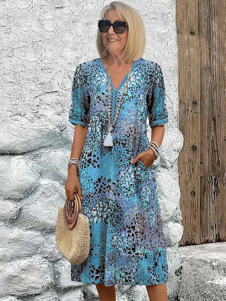 Hilary | Women's Lively Midi Dress with V-Neck