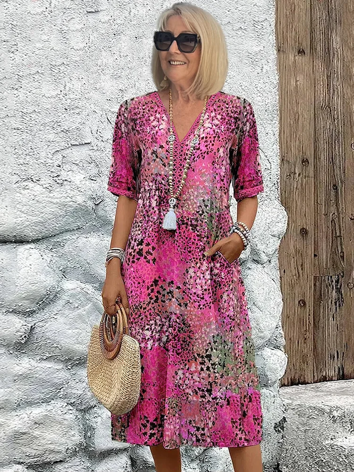 Hilary | Women's Lively Midi Dress with V-Neck