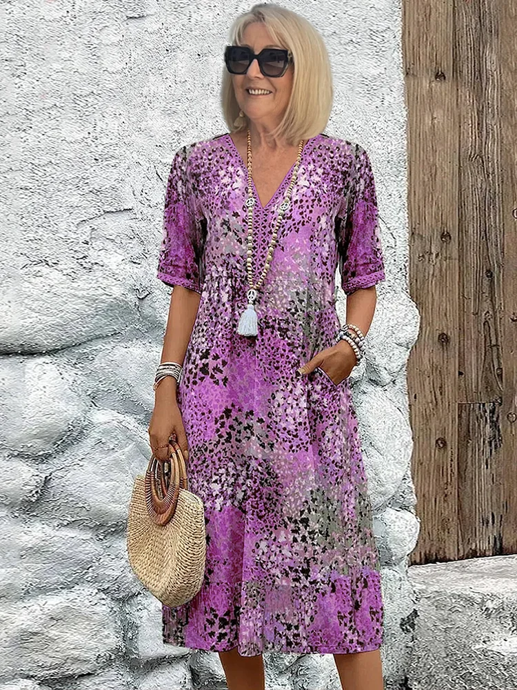 Hilary | Women's Lively Midi Dress with V-Neck