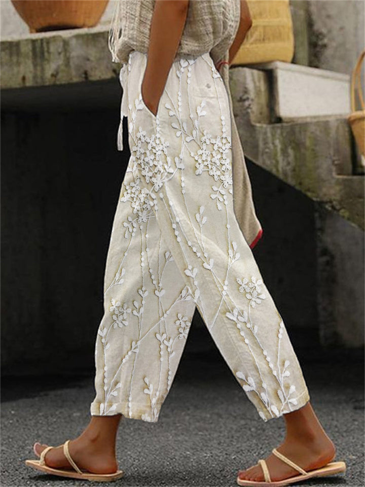 Aviora | Women's Vine Printed Trousers with Drawstring