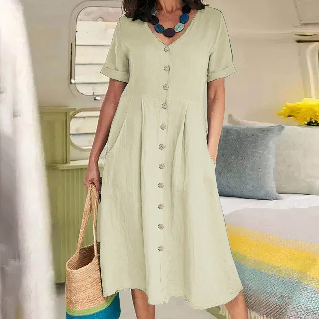 Briar | Women's Relaxed Effortless Buttoned Midi Dress with Pockets